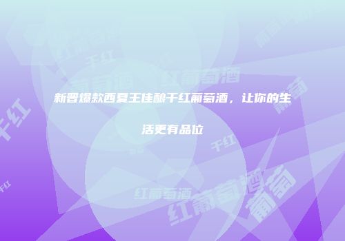 新晋爆款西夏王佳酿干红葡萄酒，让你的生活更有品位