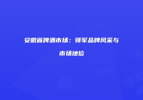 安徽省啤酒市场：领军品牌风采与市场地位