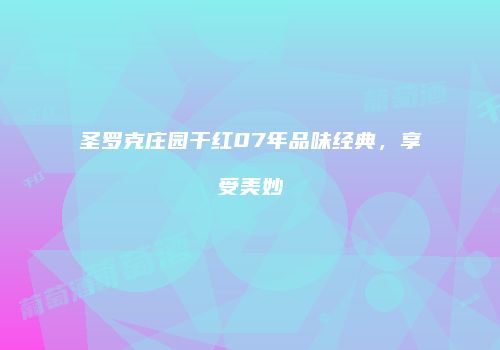 圣罗克庄园干红07年品味经典，享受美妙