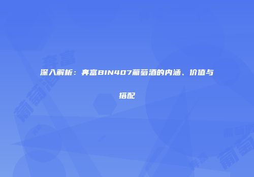 深入解析：奔富BIN407葡萄酒的内涵、价值与搭配