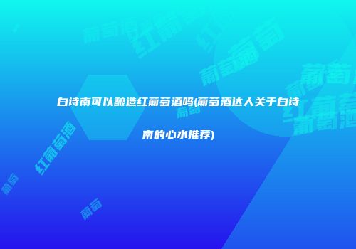 白诗南可以酿造红葡萄酒吗(葡萄酒达人关于白诗南的心水推荐)