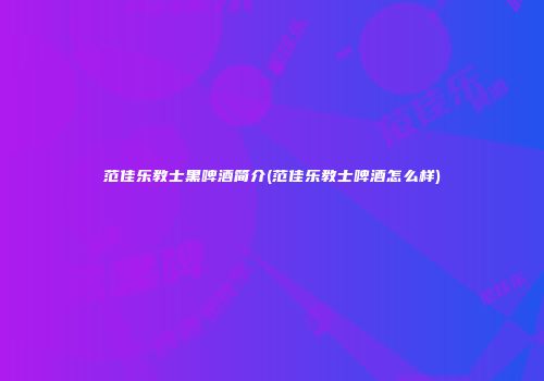 范佳乐教士黑啤酒简介(范佳乐教士啤酒怎么样)