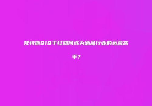 梵特斯919干红如何成为酒品行业的运营高手？