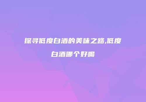 探寻低度白酒的美味之路,低度白酒哪个好喝
