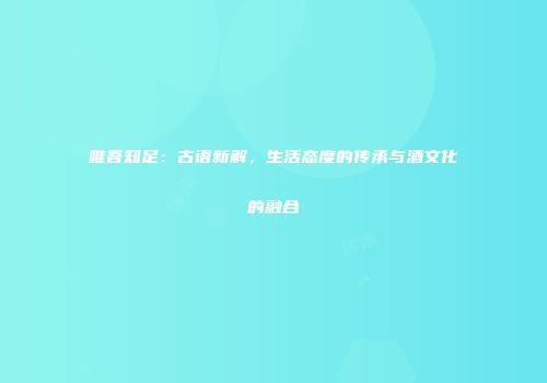唯吾知足：古语新解，生活态度的传承与酒文化的融合