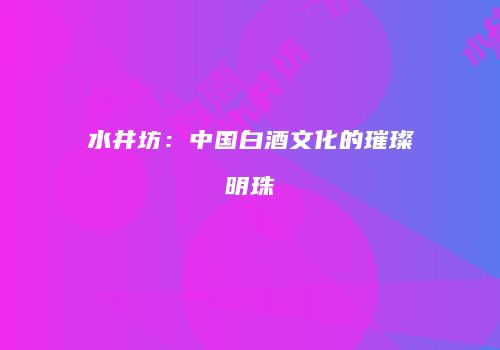水井坊：中国白酒文化的璀璨明珠