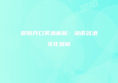 邵阳开口笑酒解析：湖南名酒文化探秘