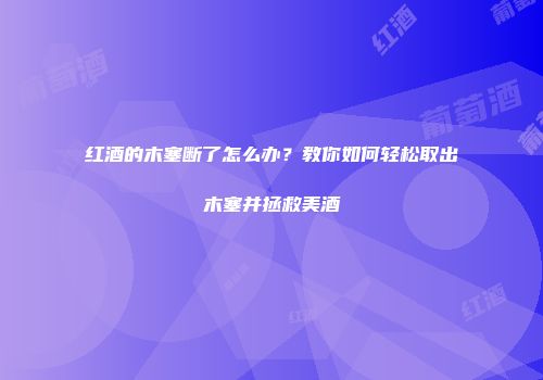红酒的木塞断了怎么办？教你如何轻松取出木塞并拯救美酒