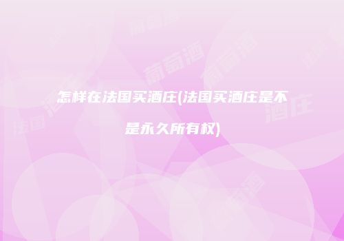 怎样在法国买酒庄(法国买酒庄是不是永久所有权)
