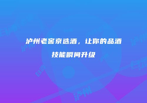 泸州老窖京选酒，让你的品酒技能瞬间升级