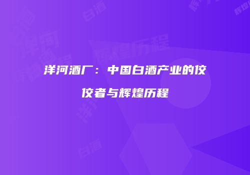 洋河酒厂：中国白酒产业的佼佼者与辉煌历程