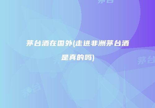 茅台酒在国外(走进非洲茅台酒是真的吗)