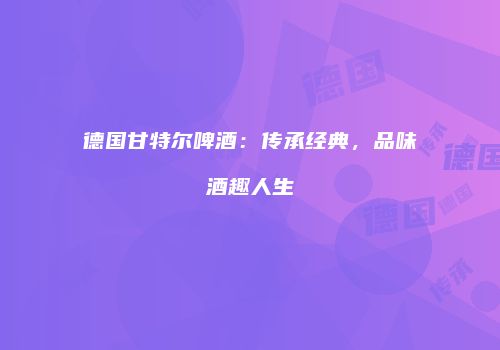 德国甘特尔啤酒：传承经典，品味酒趣人生
