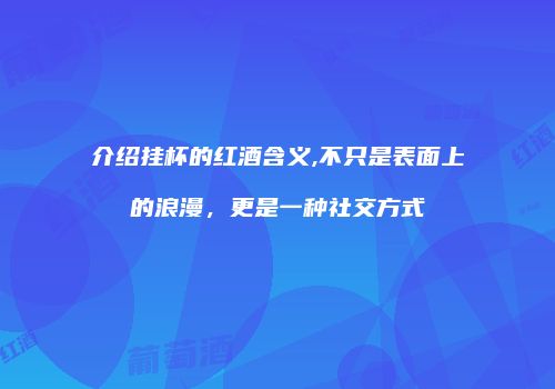 介绍挂杯的红酒含义,不只是表面上的浪漫，更是一种社交方式