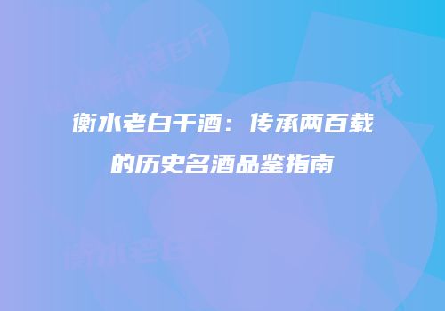 衡水老白干酒：传承两百载的历史名酒品鉴指南