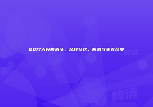 2017大兴啤酒节：金秋狂欢，啤酒与美食盛宴
