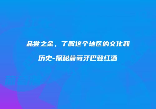 品尝之余，了解这个地区的文化和历史-探秘葡萄牙巴登红酒