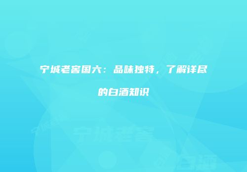 宁城老窖国六：品味独特，了解详尽的白酒知识