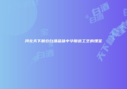 河北天下粮仓白酒品味中华酿造工艺的瑰宝