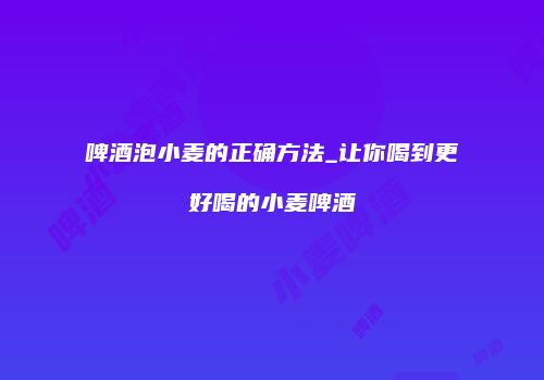 啤酒泡小麦的正确方法_让你喝到更好喝的小麦啤酒