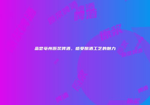 品尝亳州原浆啤酒，感受酿酒工艺的魅力