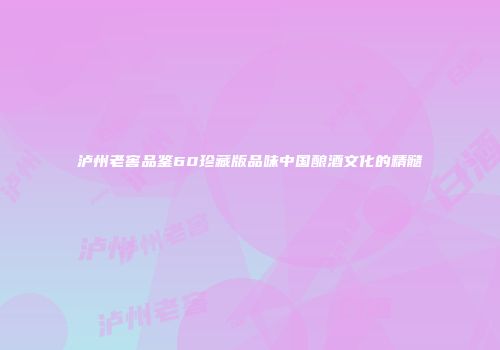 泸州老窖品鉴60珍藏版品味中国酿酒文化的精髓