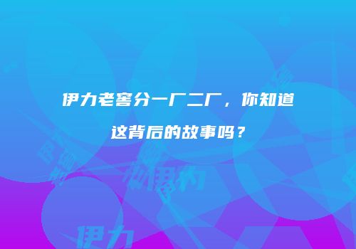伊力老窖分一厂二厂，你知道这背后的故事吗？