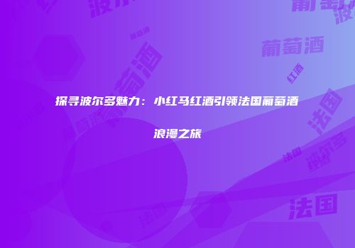 探寻波尔多魅力：小红马红酒引领法国葡萄酒浪漫之旅