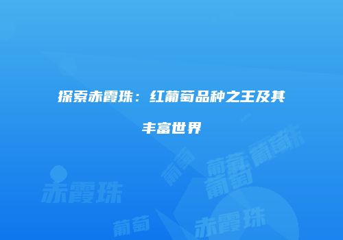 探索赤霞珠：红葡萄品种之王及其丰富世界