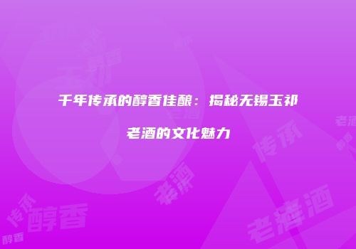 千年传承的醇香佳酿：揭秘无锡玉祁老酒的文化魅力