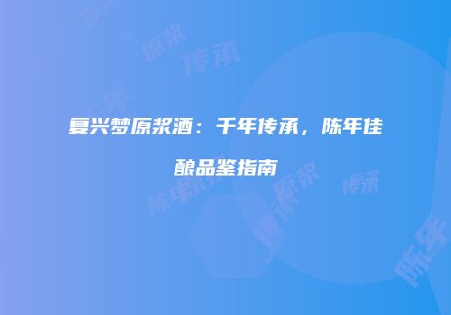 复兴梦原浆酒：千年传承，陈年佳酿品鉴指南