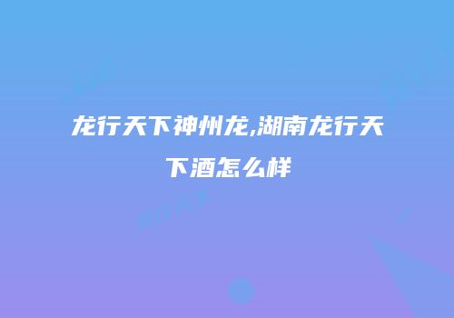 龙行天下神州龙,湖南龙行天下酒怎么样