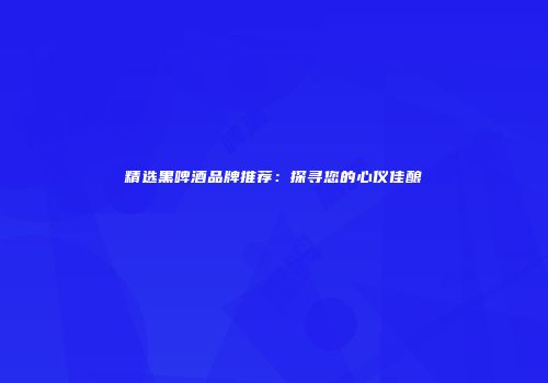 精选黑啤酒品牌推荐：探寻您的心仪佳酿