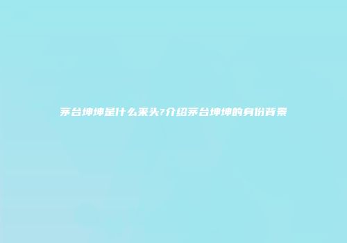 茅台坤坤是什么来头?介绍茅台坤坤的身份背景