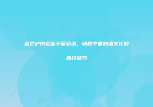 品尝泸州老窖干葡萄酒，领略中国酿酒文化的独特魅力