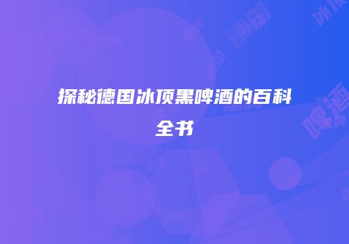 探秘德国冰顶黑啤酒的百科全书