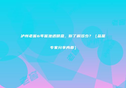 泸州老窖6年窖池透明盒，你了解多少？（品鉴专家分享内幕）