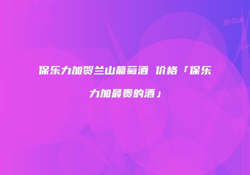 保乐力加贺兰山葡萄酒 价格「保乐力加最贵的酒」