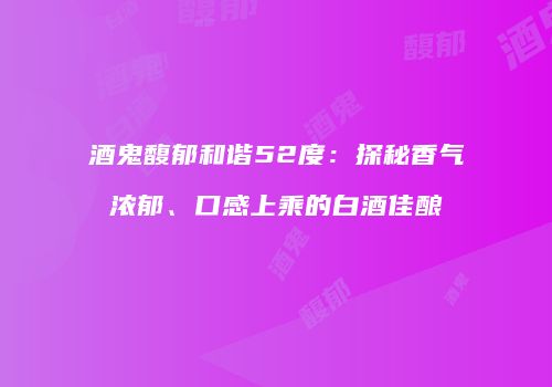 酒鬼馥郁和谐52度：探秘香气浓郁、口感上乘的白酒佳酿