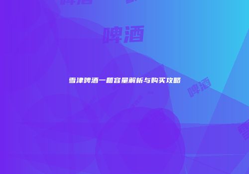 雪津啤酒一箱容量解析与购买攻略