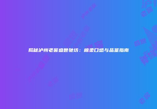 揭秘泸州老窖盛世驰坊：棉柔口感与品鉴指南