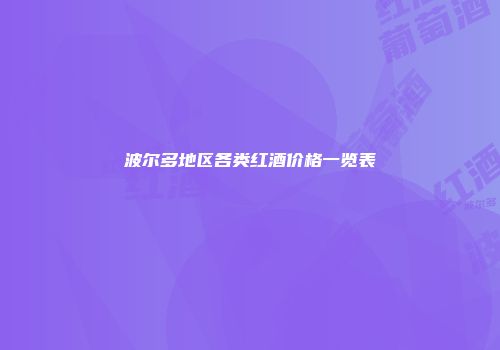 波尔多地区各类红酒价格一览表