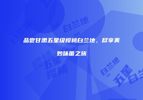 品尝甘肃五星级樱桃白兰地，尽享美妙味蕾之旅