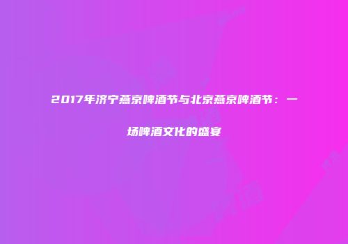 2017年济宁燕京啤酒节与北京燕京啤酒节：一场啤酒文化的盛宴