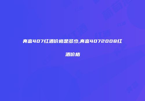 奔富407红酒价格是多少,奔富4072008红酒价格