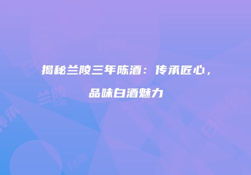揭秘兰陵三年陈酒：传承匠心，品味白酒魅力