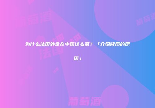 为什么法国外企在中国这么多？「介绍背后的原因」