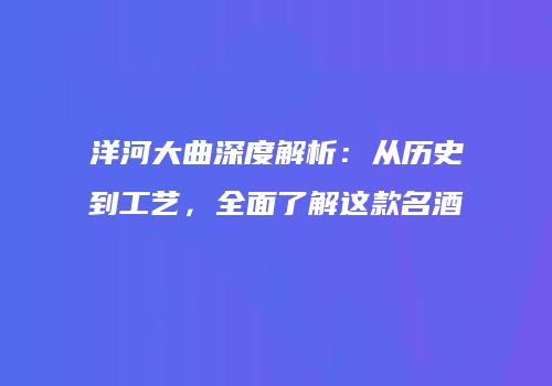 洋河大曲深度解析：从历史到工艺，全面了解这款名酒