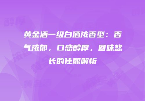 黄金酒一级白酒浓香型：香气浓郁，口感醇厚，回味悠长的佳酿解析