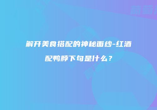 解开美食搭配的神秘面纱-红酒配鸭脖下句是什么？